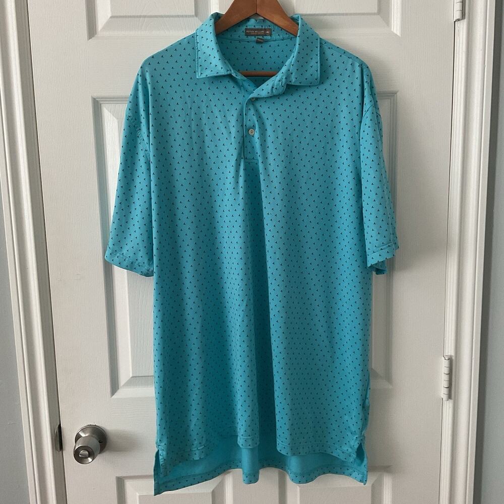 Peter Millar Summer Comfort Polo Shirt Men XL Short Sleeve Blue Golf Flaw